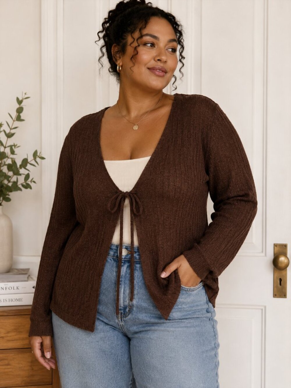 Good Days Project Chocolate Brown Tie Front Cardigan Plus Size 3X ✨